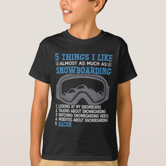 T-shirt Snowboard Snowboard Bacon 5 choses que j'aime Almo (Devant)