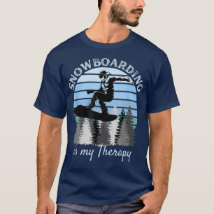T-shirt Snowboarding is My Therapy Cool Vintage Blue Sunse