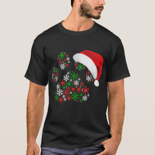T-shirt Snowflakes Chien Paw Santa Hat Amoureux de les chi