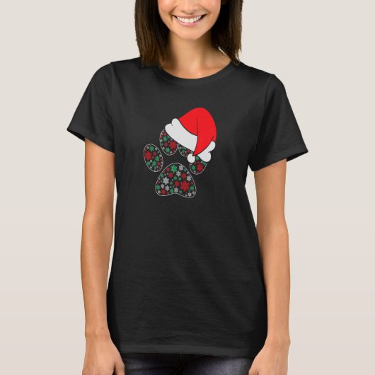 T-shirt Snowflakes Chien Paw Santa Hat Chien de Noël (Devant)