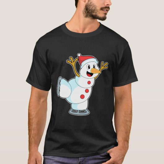T-shirt Snowman au patinage sur glace avec patins sur glac (Devant)