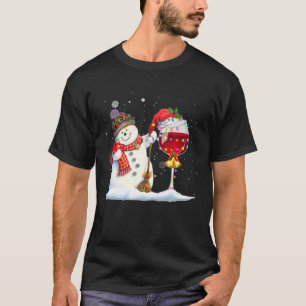 T-shirt Snowman avec lunettes de vin Lumières Santa Chapea