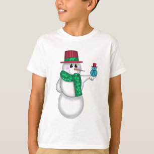 T-shirt Snowman avec Red Bird Folk Art