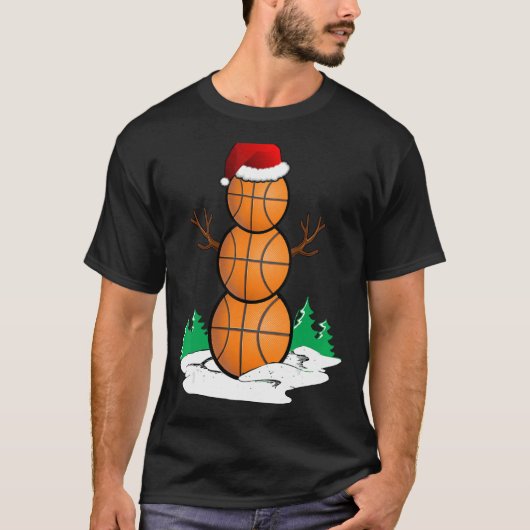 T-shirt Snowman Basketball Ball Santa Hat Noël Pyjama (Devant)