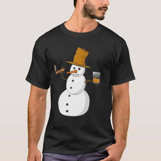 T-shirt Snowman Boire Du Whiskey Et Fumer Un Cigar (Devant)