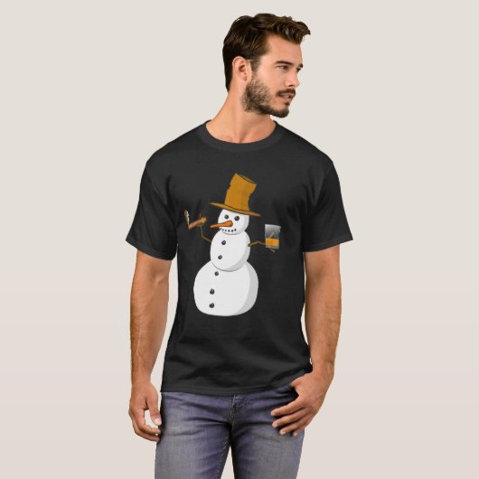 T-shirt Snowman Boire Du Whiskey Et Fumer Un Cigar (Devant entier)