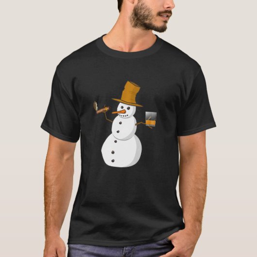T-shirt Snowman Boire Du Whiskey Et Fumer Un Cigar (Devant)