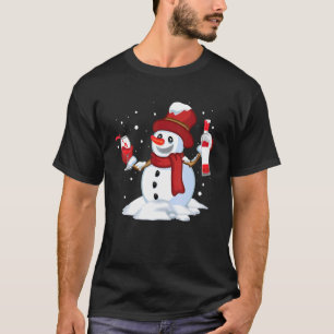 T-shirt Snowman Boire Vin de Noël Verre de Vin Rouge Win