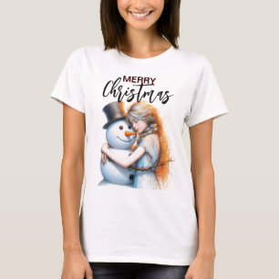 T-shirt Snowman De Noël Et Une Fille