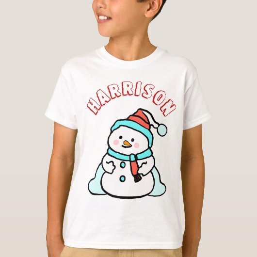 T-shirt Snowman Nom personnalisé Garçons Noël blanc (Devant)