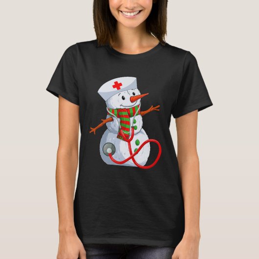 T-shirt Snowman Nurse Christmas Stethoscope Nursing Scrub (Devant)