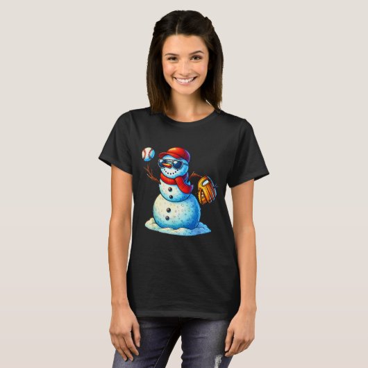 T-shirt Snowman Playing Baseball As Tcher Boys Teens Chris (Devant entier)