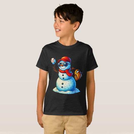 T-shirt Snowman Playing Baseball As Tcher Boys Teens Chris (Devant entier)