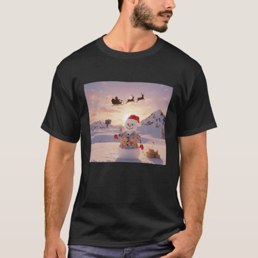 T-shirt snowman Selfie with Santa Funny Christmas for Men (Devant)
