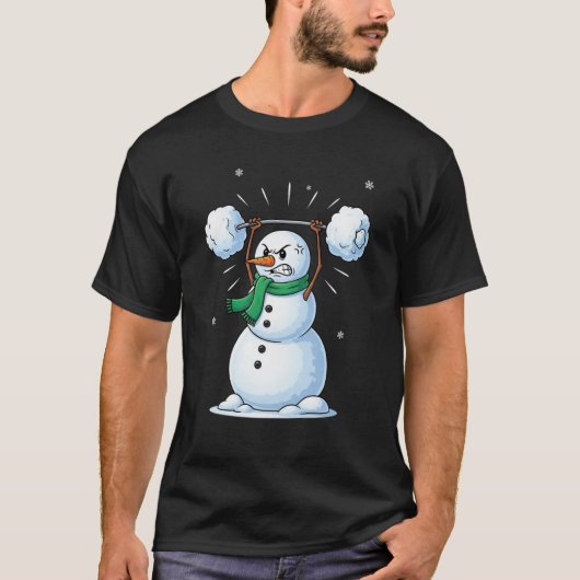 T-shirt Snowman Weightlifting Christmas Gym Lover (Devant)