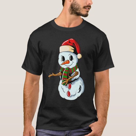 T-shirt Snowman with Christmashat Floss Dance on Christmas (Devant)