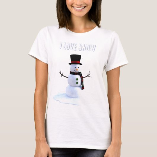 T-shirt Snowman with hat and scarf. I Love Snow (Devant)