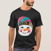 T-shirt Snowman With Santa Hat And Leopard Pattern  (Devant)