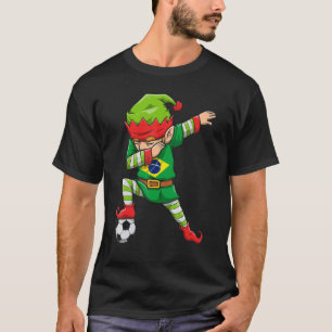T-shirt Soccer Boy Dabbing Elf Squad Noël Brésil pied