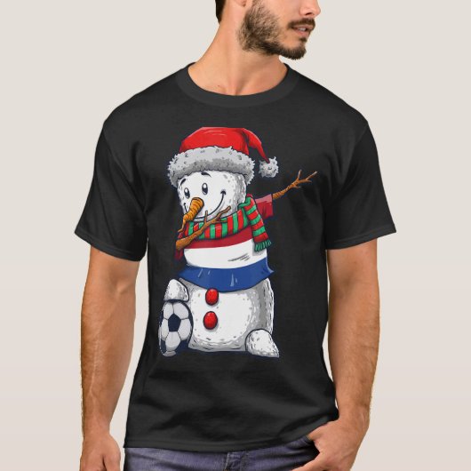 T-shirt Soccer Boy Dabbing Snowman Christmas Netherlands F (Devant)