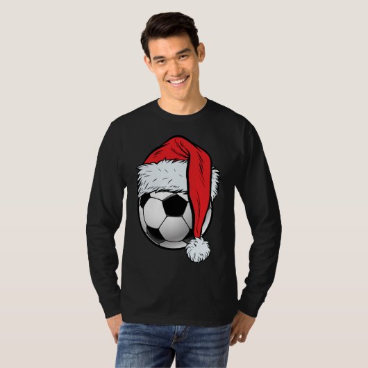 T-shirt Soccer Christmas Ball Santa Hat Funny Sport Noël (Devant entier)