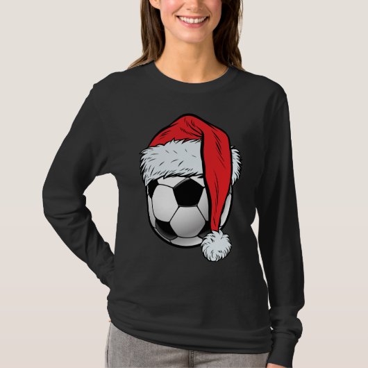 T-shirt Soccer Christmas Ball Santa Hat Funny Sport Noël (Devant)