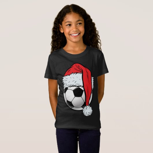 T-Shirt Soccer Christmas Ball Santa Hat Funny Sport Noël (Devant entier)