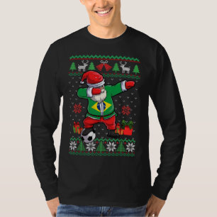 T-shirt Soccer Dabbing Père Noël Brésil Drapeau laid Noël