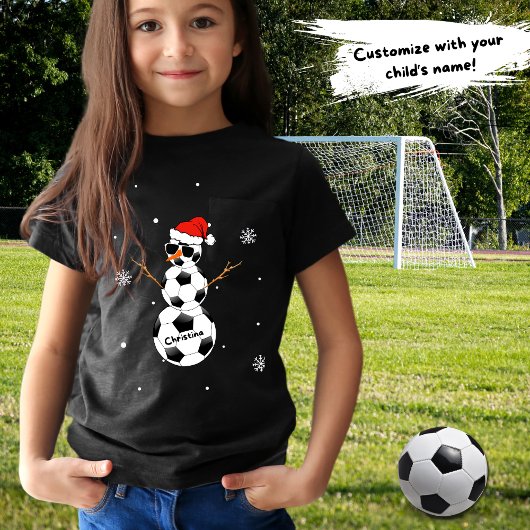 T-shirt Soccer de Noël Snowman Santa Hat Nom de l'enfant