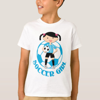 T-shirt Soccer Girl 2 Ball Blue and White Stripes v2