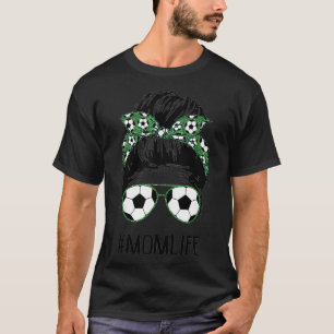 T-shirt Soccer Maman Vie Messy Bun Cheveux Lunettes de sol