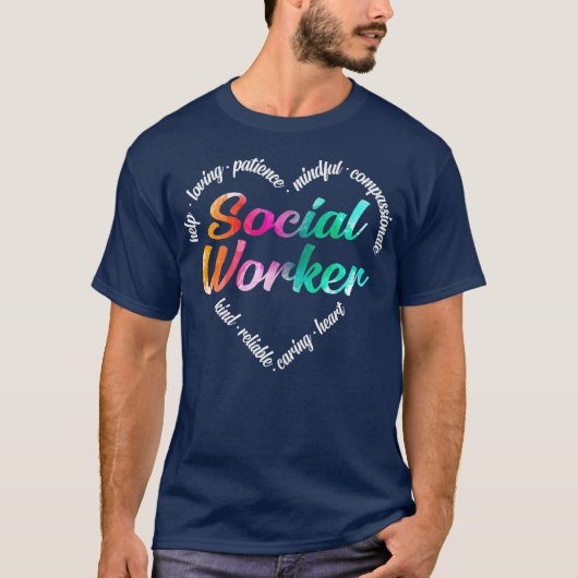 T-shirt Social Worker Heart Word Cloud Aquarelle (Devant)
