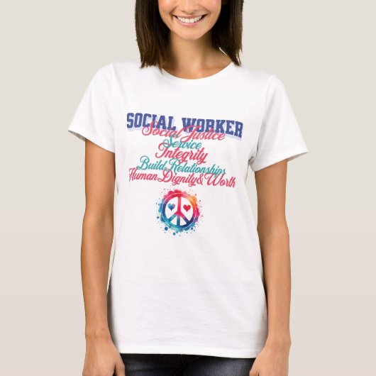 T-shirt Social Worker Social Justice Peace Sign Rainbow (Devant)