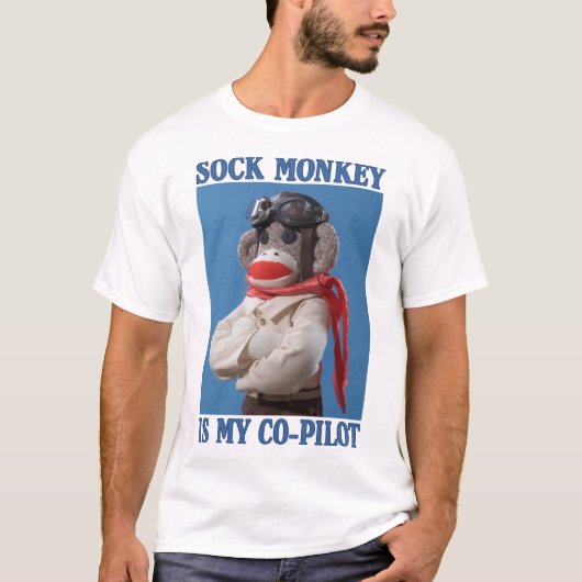 T-shirt Sock Monkey est mon co-pilote (Devant)