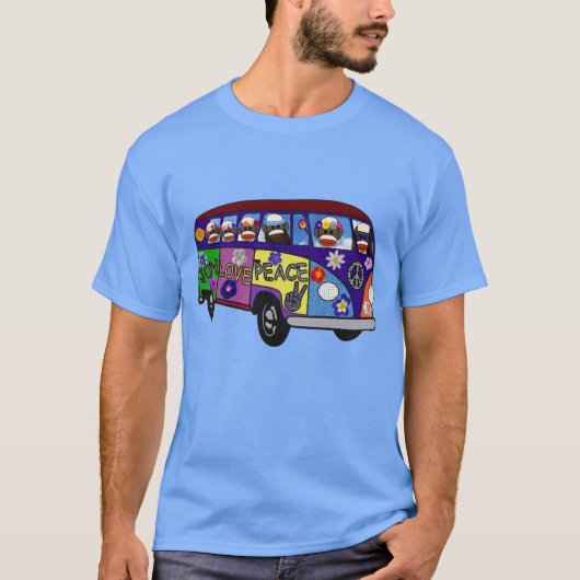T-shirt Sock Monkey Peace Bus  (Devant)