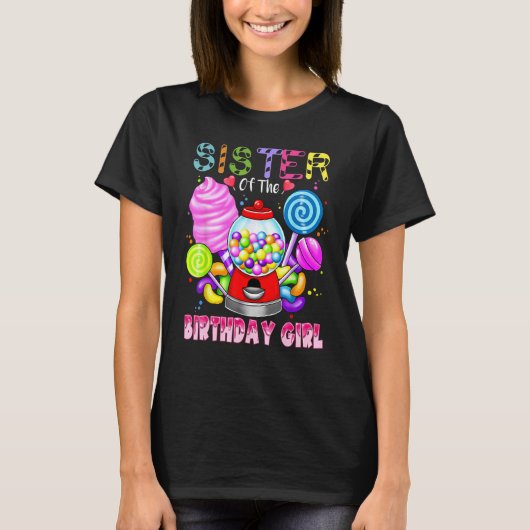 T-shirt Soeur De La Fille Anniversaire Candyland Candy Bir (Devant)