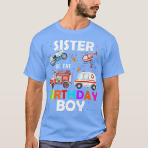 T-shirt Sœur du garçon d'anniversaire Camion de pompiers A