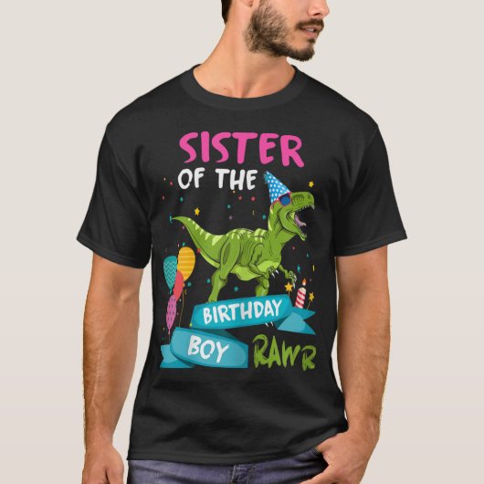 T-shirt Soeur du garçon d'anniversaire Funny Dinosaur Enfa (Devant)