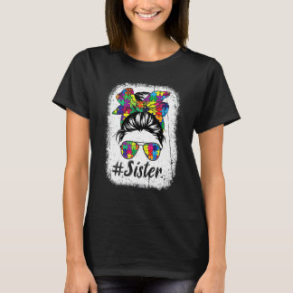 T-shirt Sœur Funny Messy Bun Autisme Puzzle Sensibilisatio