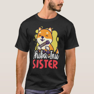 T-shirt Soeur Shiba Inu Avec Un Chien