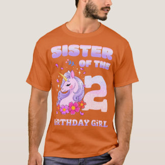 T-shirt Soeur Unicorne Mignonne De La Fille Du 2E Annivers