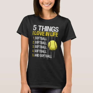 T-shirt Softball 5 choses que j'aime dans Live Drapeau Usa