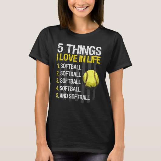 T-shirt Softball 5 choses que j'aime dans Live Drapeau Usa (Devant)