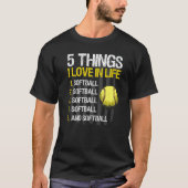 T-shirt Softball 5 choses que j'aime dans Live Drapeau Usa (Devant)