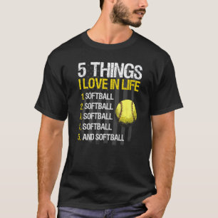 T-shirt Softball 5 choses que j'aime dans Live Drapeau Usa