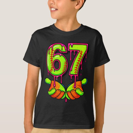 T-shirt Softball 67 Six Seven Funny Gen Alpha Meme Drip Te (Devant)