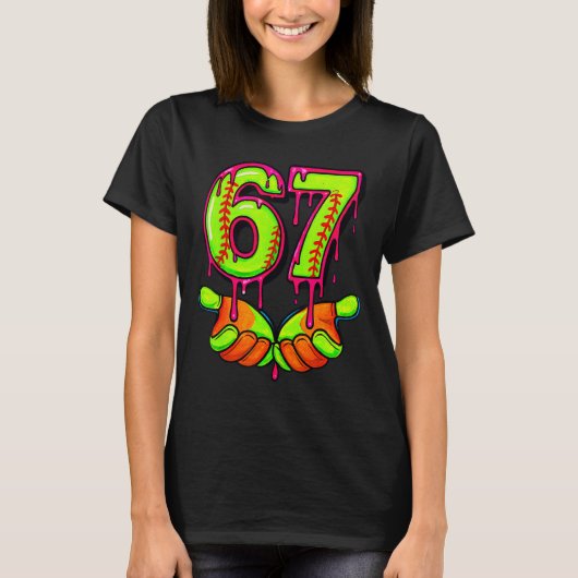 T-shirt Softball 67 Six Seven Funny Gen Alpha Meme Drip Te (Devant)