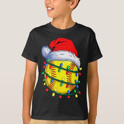 T-shirt Softball Ball Santa Hat Christmas Softball Xmas Li (Devant)