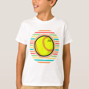 T-shirt Softball ; Bright Rainbow Stripes