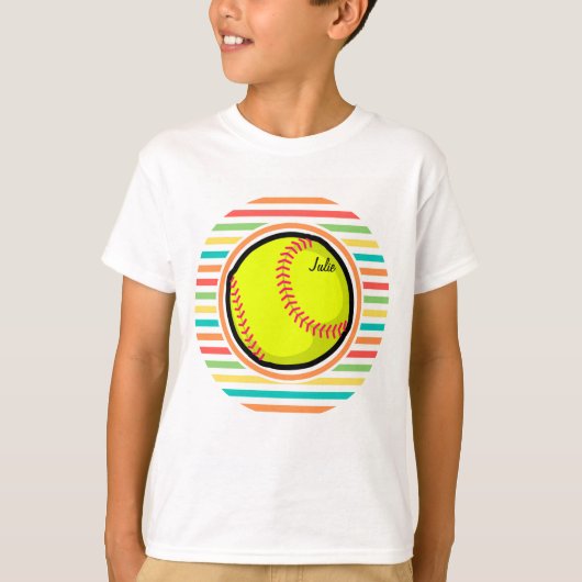 T-shirt Softball ; Bright Rainbow Stripes (Devant)